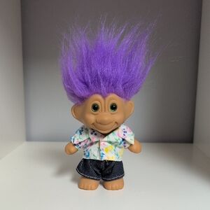 Vintage RUSS Troll Doll, Vacation Troll, Purple Hair, 1992